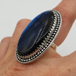 925 Sterling zilveren ring smalle ovale Labradoriet verstelbaar