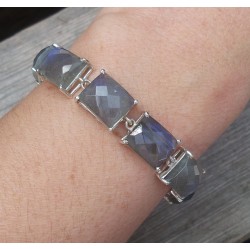 Zilveren armband gezet met rechthoekige facet Labradoriet
