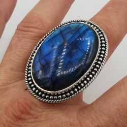 925 Sterling zilveren ring brede ovale Labradoriet verstelbaar