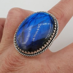 925 Sterling zilveren ring met brede ovale Labradoriet verstelbaar