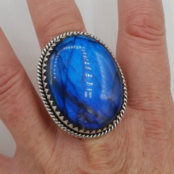 925 Sterling zilveren ring met brede ovale Labradoriet verstelbaar