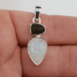 925 Sterling zilveren hanger met Maansteen en Moldaviet