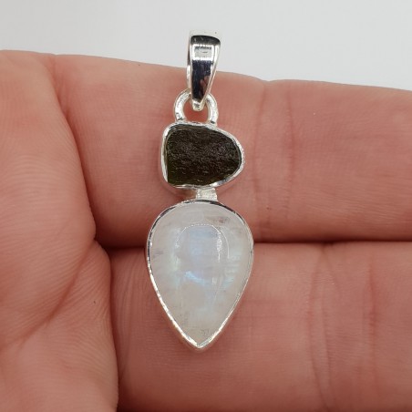 925 Sterling zilveren hanger met Maansteen en Moldaviet