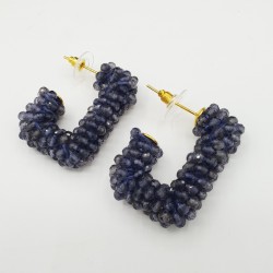 Rechthoekige glassberry creolen Saffieren