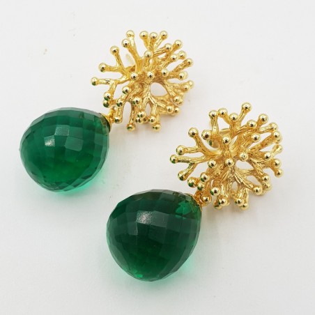 Vergulde oorbellen met Emerald groene quartz druppel