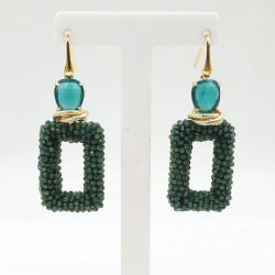 Vergulde oorbellen rechthoekige Emerald hanger en Kattenoog