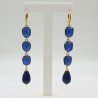 Vergulde oorbellen met Kattenoog en Lapis Lazuli