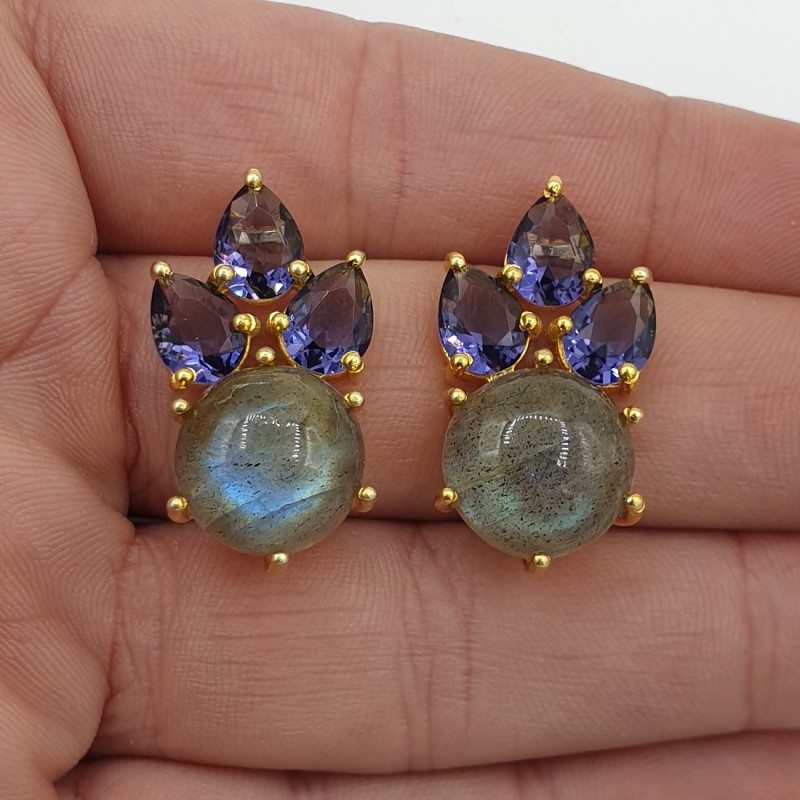Vergulde oorbellen met Amethist quartz en Labradoriet