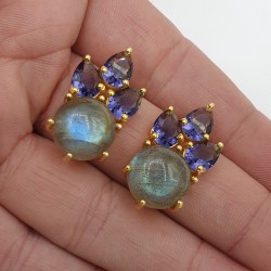 Vergulde oorbellen met Amethist quartz en Labradoriet