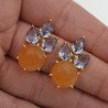 Vergulde oorbellen Tanzaniet quartz en oranje Chalcedoon