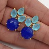 Vergulde oorbellen met aqua en blauw Chalcedoon