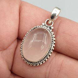 925 Sterling zilveren hanger met ovale Rozenkwarts