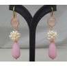 Vergulde oorbellen met roze Jade, parels en Chalcedoon