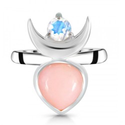925 Sterling zilveren ring Maansteen en roze Opaal