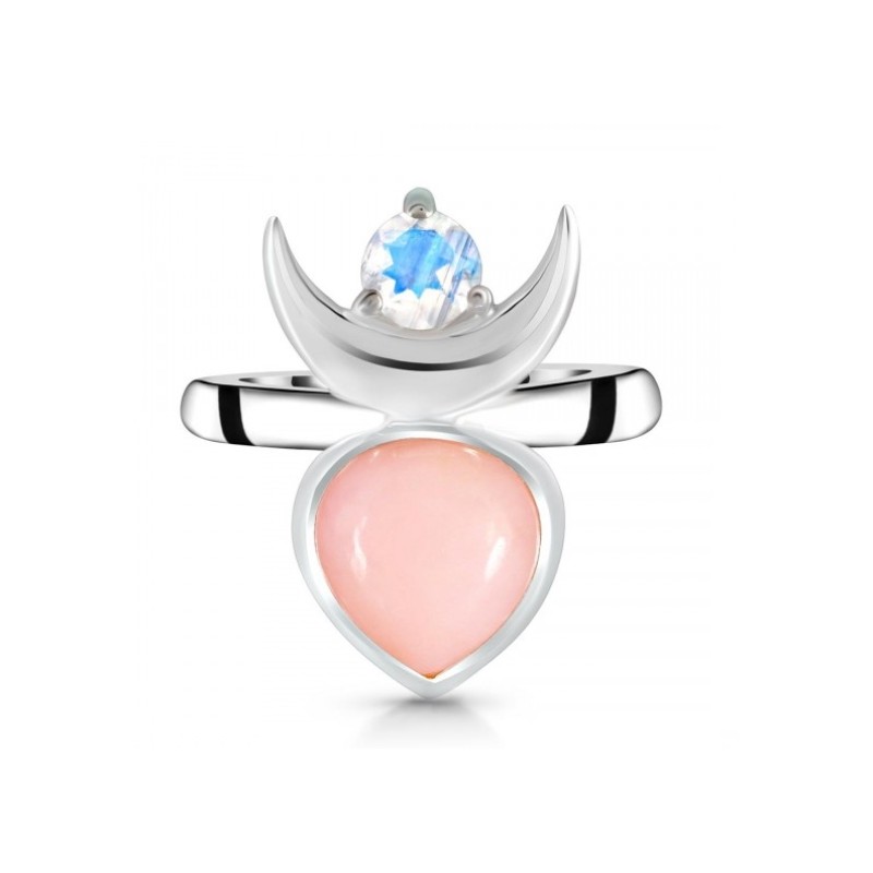 925 Sterling zilveren ring Maansteen en roze Opaal