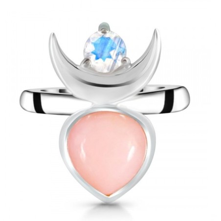 925 Sterling zilveren ring Maansteen en roze Opaal