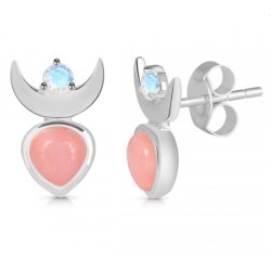 925 Sterling zilveren oorknoppen Maansteen roze Opaal