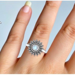 925 Sterling zilveren ring regenboog Maansteen