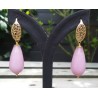 Vergulde oorbellen met licht roze Jade briolet