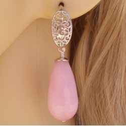 Zilveren oorbellen met licht roze Jade briolet