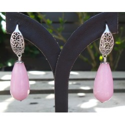 Zilveren oorbellen met licht roze Jade briolet