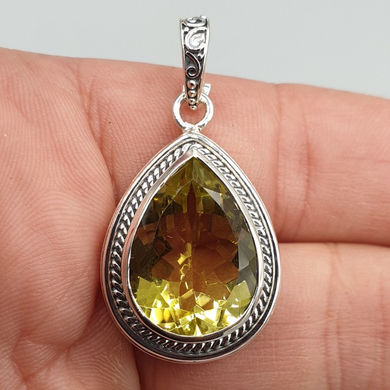 925 Sterling zilveren hanger gezet met Lemon Topaas
