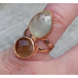 Rosé vergulde ring gezet met Lemon Topaas en Prehniet 16.5 mm