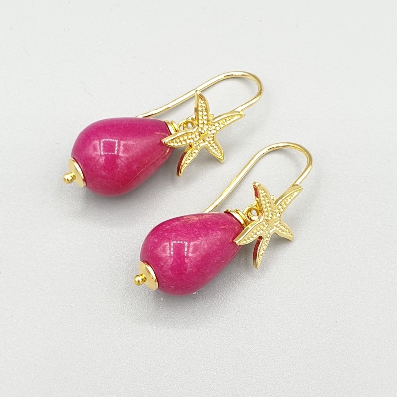 Vergulde oorbellen fuchsia roze Jade