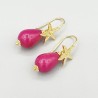 Vergulde oorbellen fuchsia roze Jade