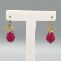 Vergulde oorbellen fuchsia roze Jade