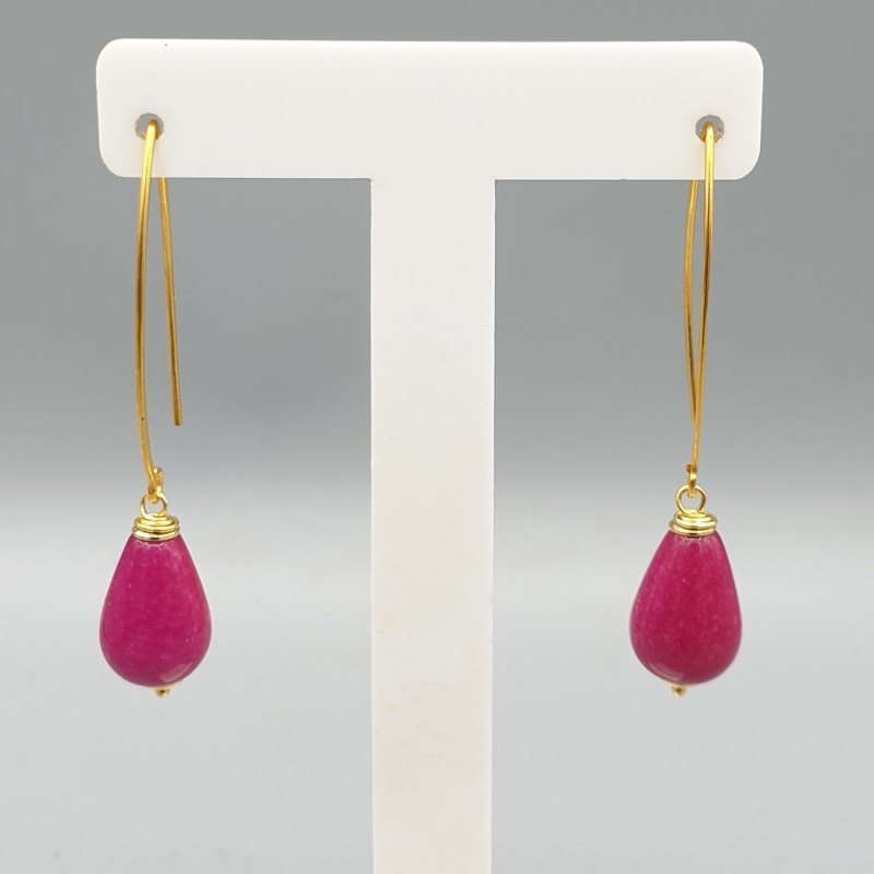 Vergulde oorbellen fuchsia roze Jade druppel