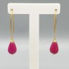 Vergulde oorbellen fuchsia roze Jade druppel