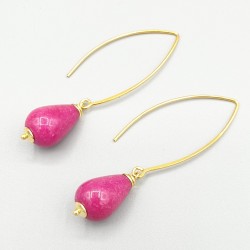 Vergulde oorbellen fuchsia roze Jade druppel
