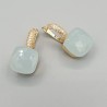 Vergulde oorbellen vierkante aqua blauw crystal