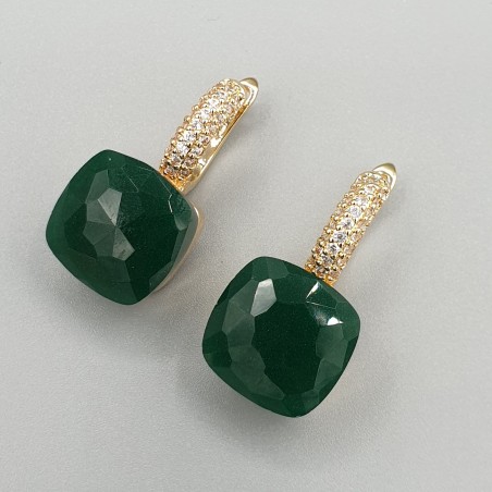 Vergulde oorbellen vierkante groene crystal