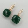 Vergulde oorbellen vierkante groene crystal
