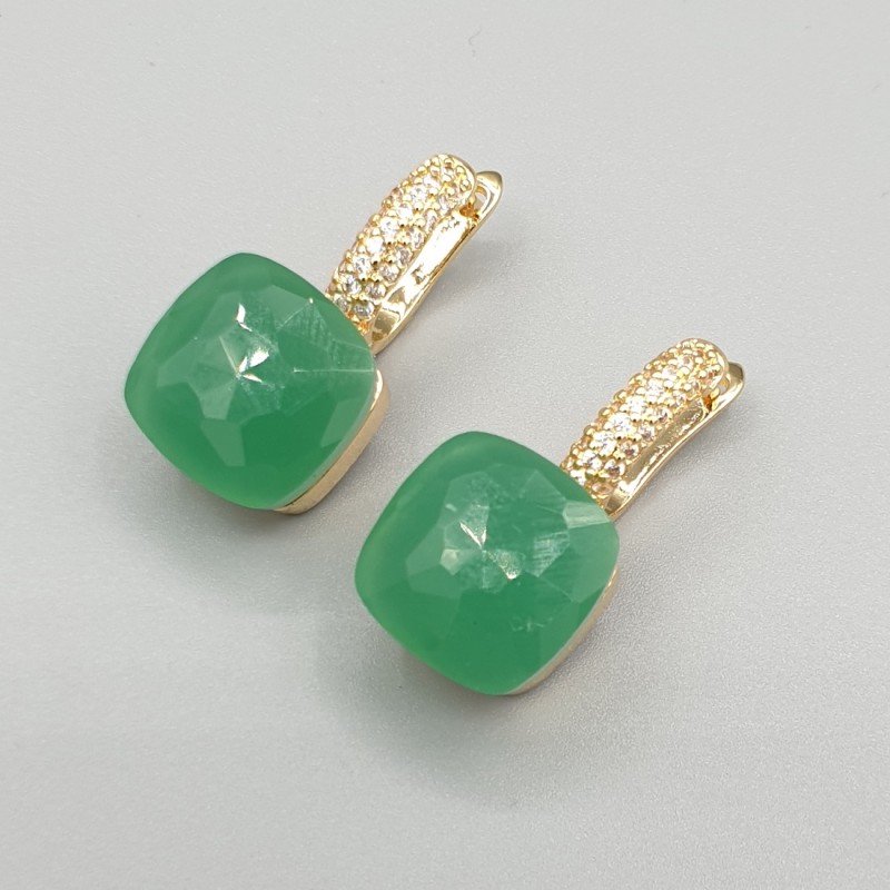 Vergulde oorbellen vierkante licht groene crystal