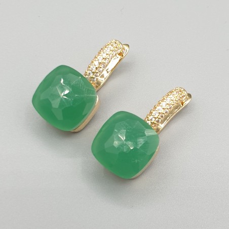 Vergulde oorbellen vierkante licht groene crystal