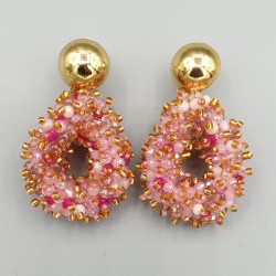 Vergulde oorbellen open druppel hanger mixed roze kristallen