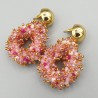 Vergulde oorbellen open druppel hanger mixed roze kristallen