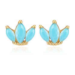 Vergulde oorknoppen blauw Zirkonia's