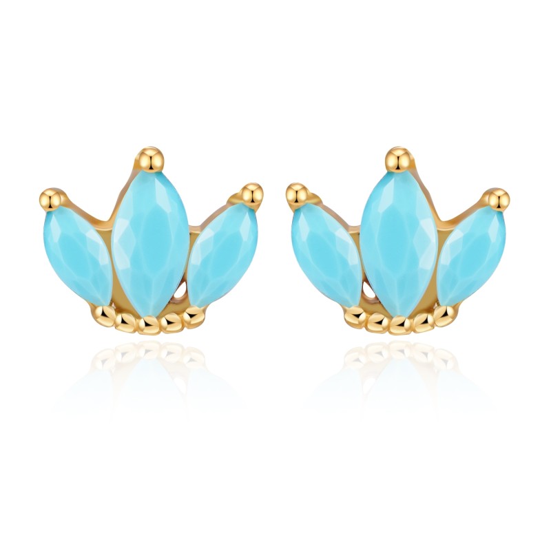 Vergulde oorknoppen blauw Zirkonia's