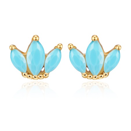 Vergulde oorknoppen blauw Zirkonia's