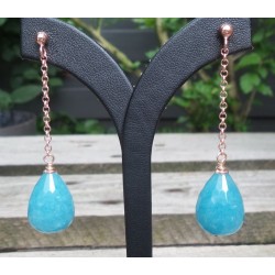 Rosé vergulde oorbellen met blauwe Jade briolet