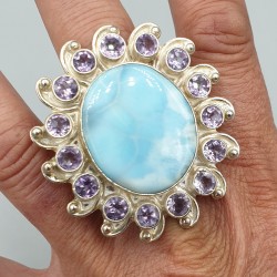 925 Sterling zilveren ring met Larimar en Amethist 19 mm