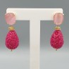 Vergulde oorbellen uitgesneden fuchsia roze resin en Kattenoog
