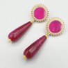 Vergulde oorbellen fuchsia roze Agaat en Botswana
