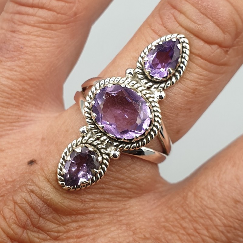 925 Sterling zilveren ring met facet Amethist 18.5 mm