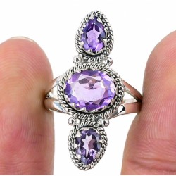 925 Sterling zilveren ring met facet Amethist 18.5 mm