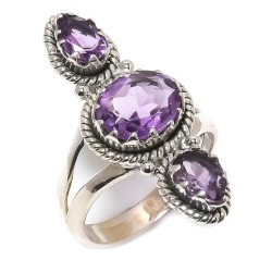 925 Sterling zilveren ring met facet Amethist 18.5 mm
